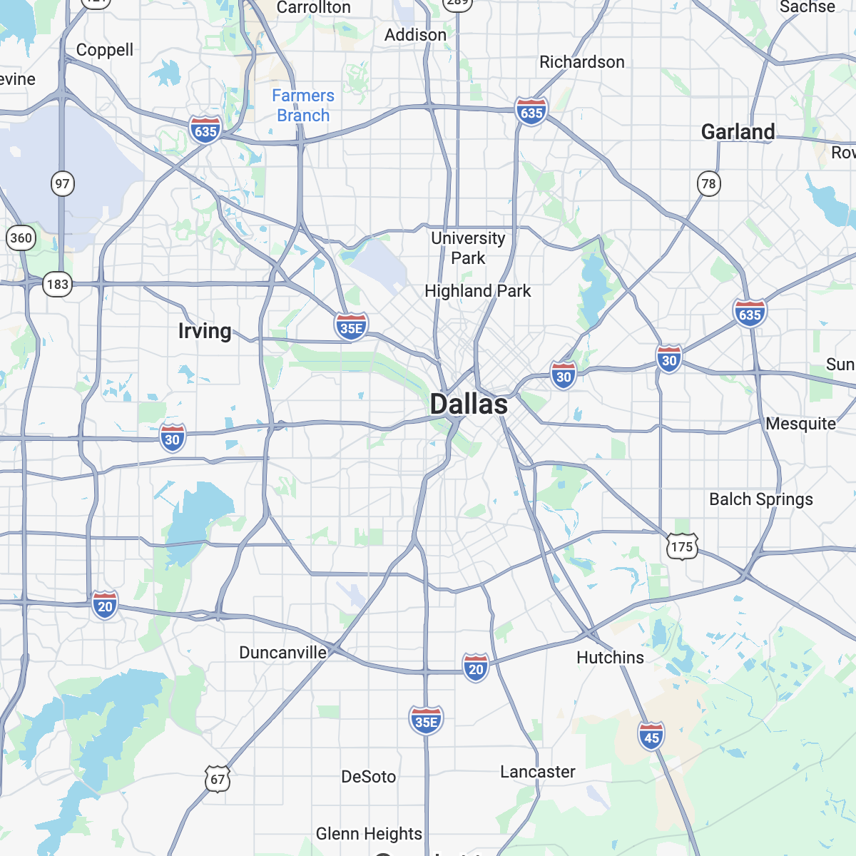 Map of Dallas area